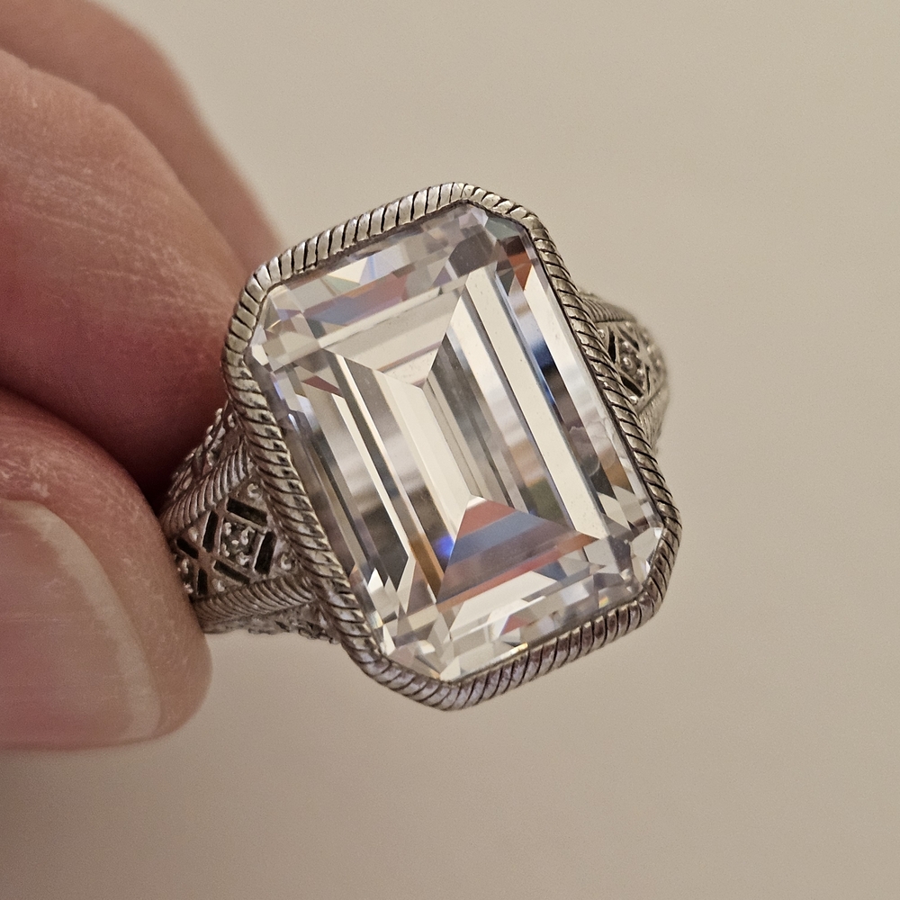 Judith Ripka HUGE Sterling Silver Diamonique Ring Size 9